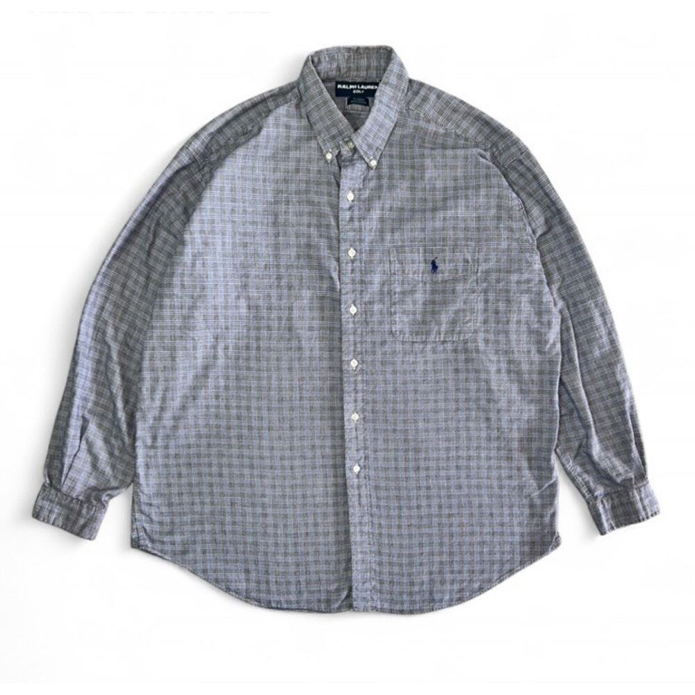 Vintage Polo Ralph Lauren Golf Tilden Plaid Long Sleeve Button Up Shirt Size XL